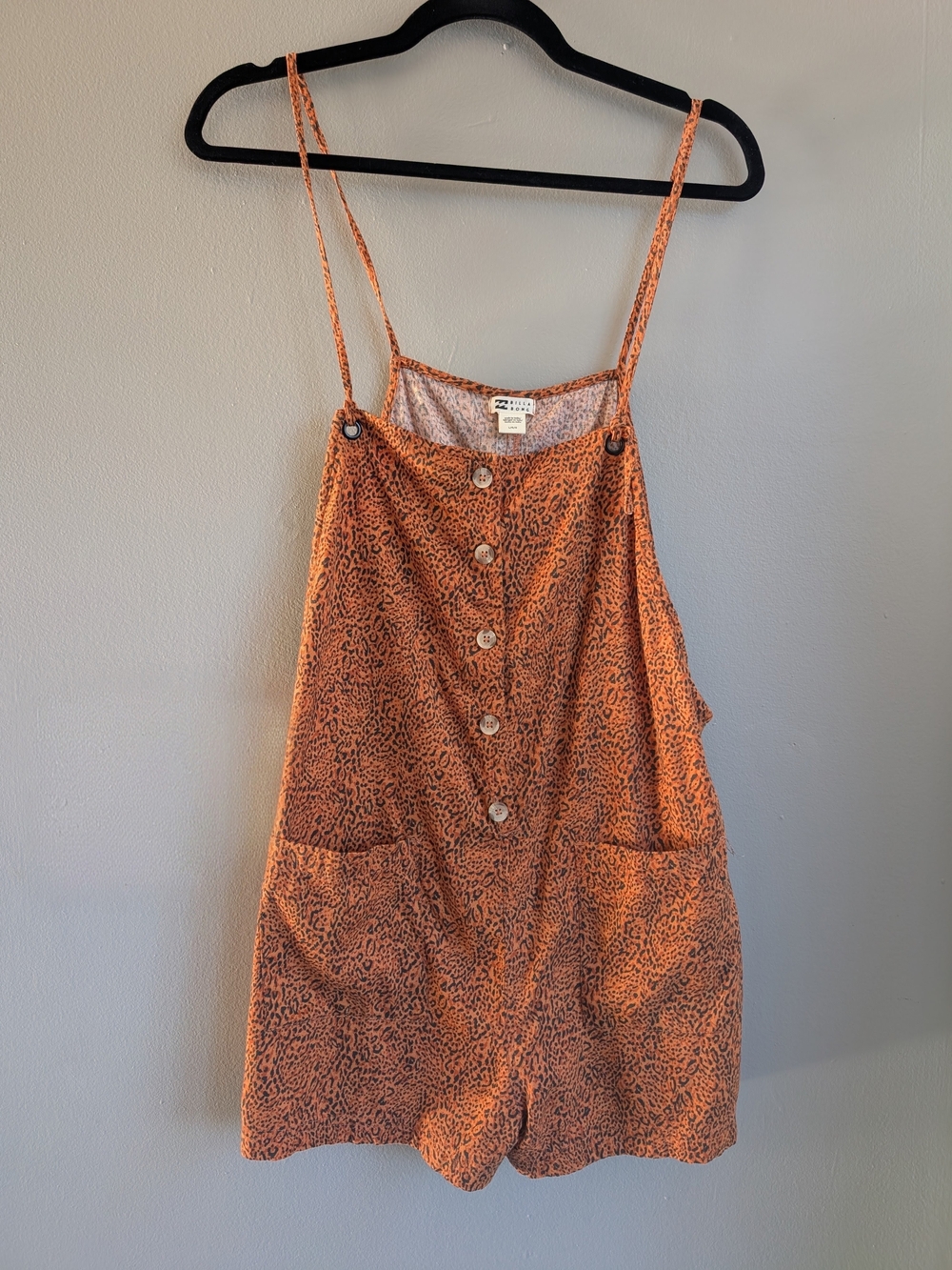Billabong Wave Watch Short Overall Romper Leopard Print Orange L